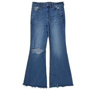 {American Eagle} "Super High Rise Flare" Blue Bootcut Distressed Denim Jeans